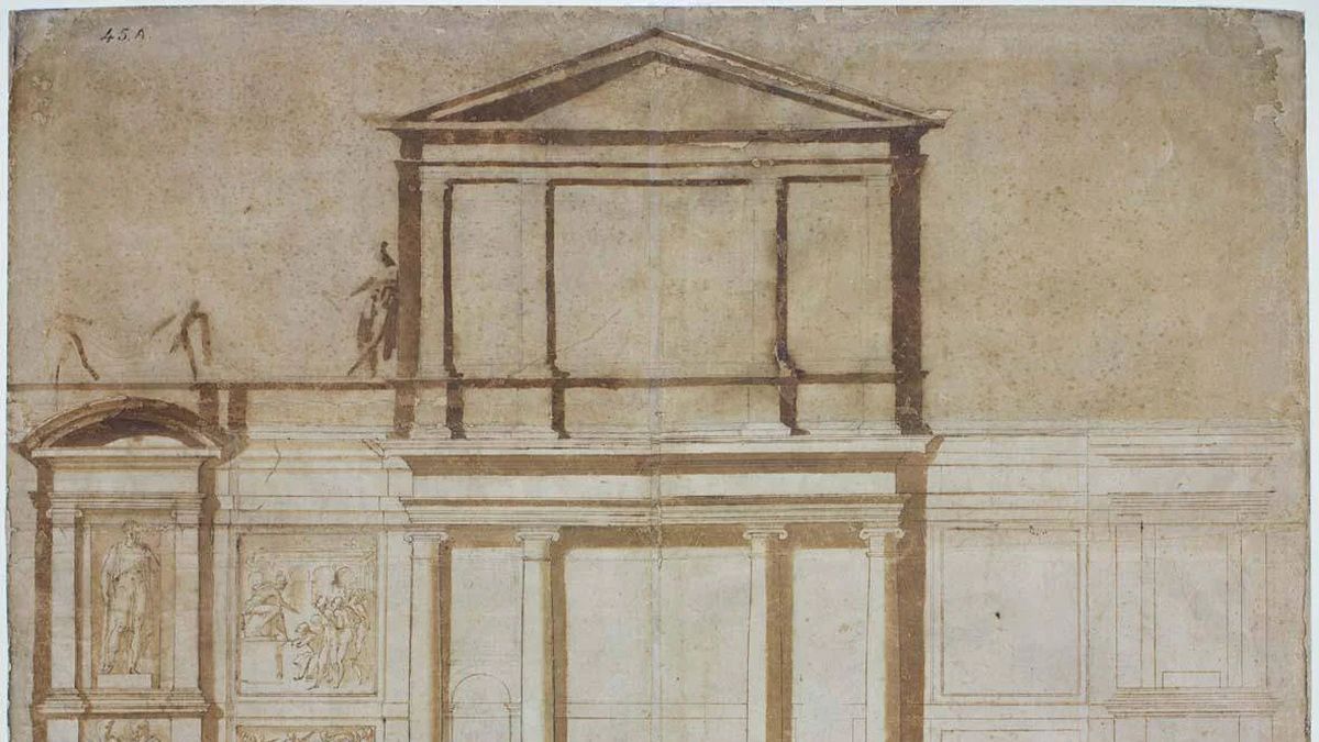 2_disegno_michelangelo_primo_studio_per_la_facciata_di_san_lorenzo_1516_casa_buonarroti A Firenze ‘il primo progetto della facciata di San Lorenzo’, il disegno di Michelangelo figlio di una storia travagliata